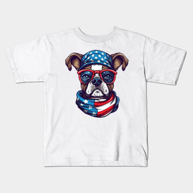 Patriotic Dog, 4th of July Design Kids T-Shirt by PaperMoonGifts